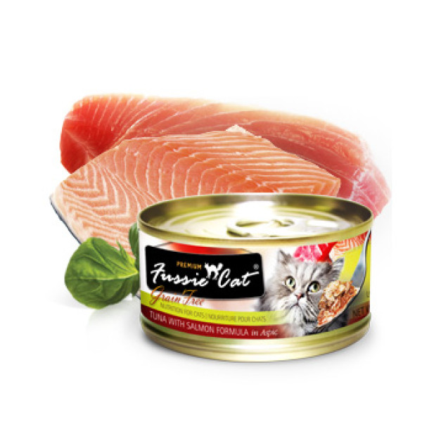 Fussie Cat Tuna with Salmon (黑鑽吞拿魚+ 三文魚) 80g X 24 罐